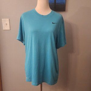 The NIKE TEE Large Blue Women's Shirt Dri-Fit Cotton Blend Logo